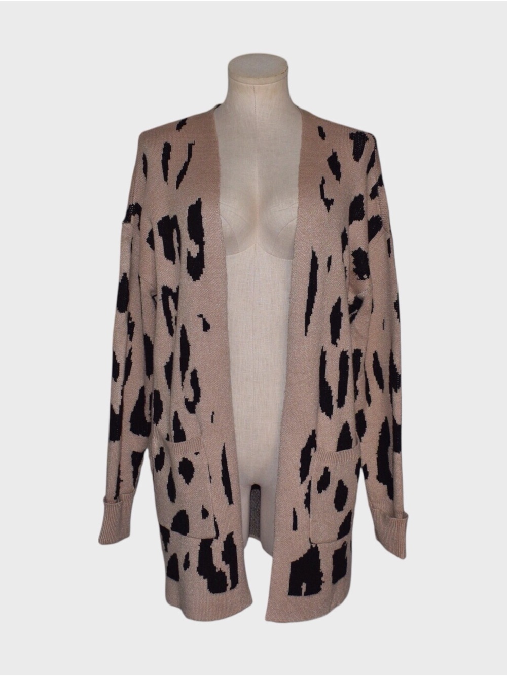 ZESICA Leopard Print Open Front Longline Cardigan